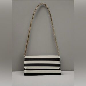 KUT from the Kloth Black&White Trifold Vegan Envelop Striped Wallet Bonus Chain